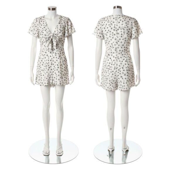 LUC&CE Floral Romper Flutter Sleeve Tie Bosom Jumpsuit Playsuit Sz S - Picture 4 of 15